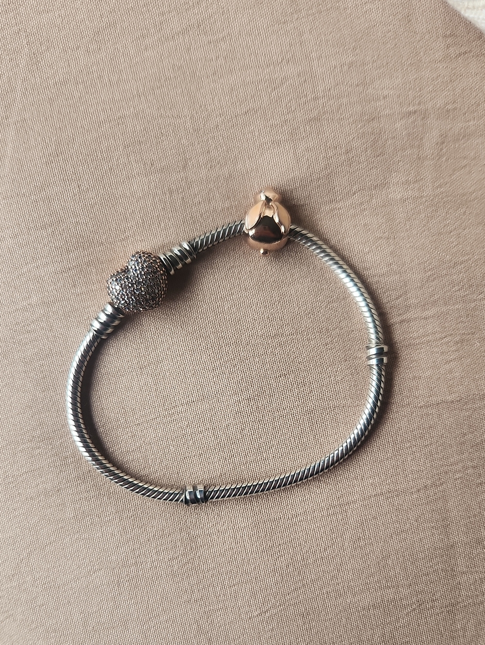 Pandora Silver Charm Bracelet with Rose Gold Clasp And Bunny Charm